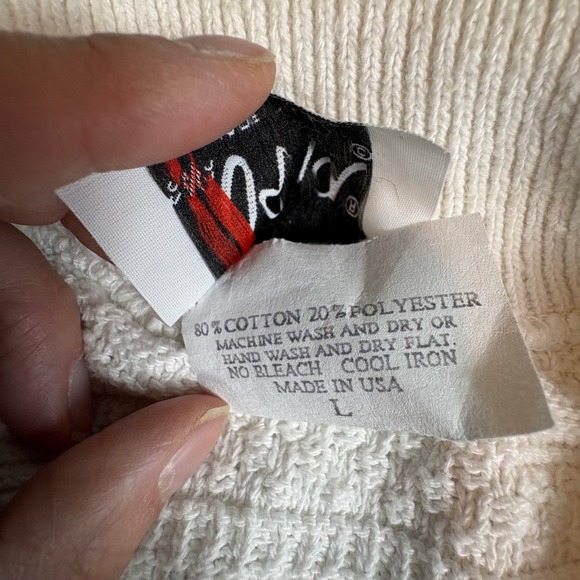 Vintage Vera Neumann Collared Button Down Textured Knit Sweater White Made USA L - Picture 5 of 8